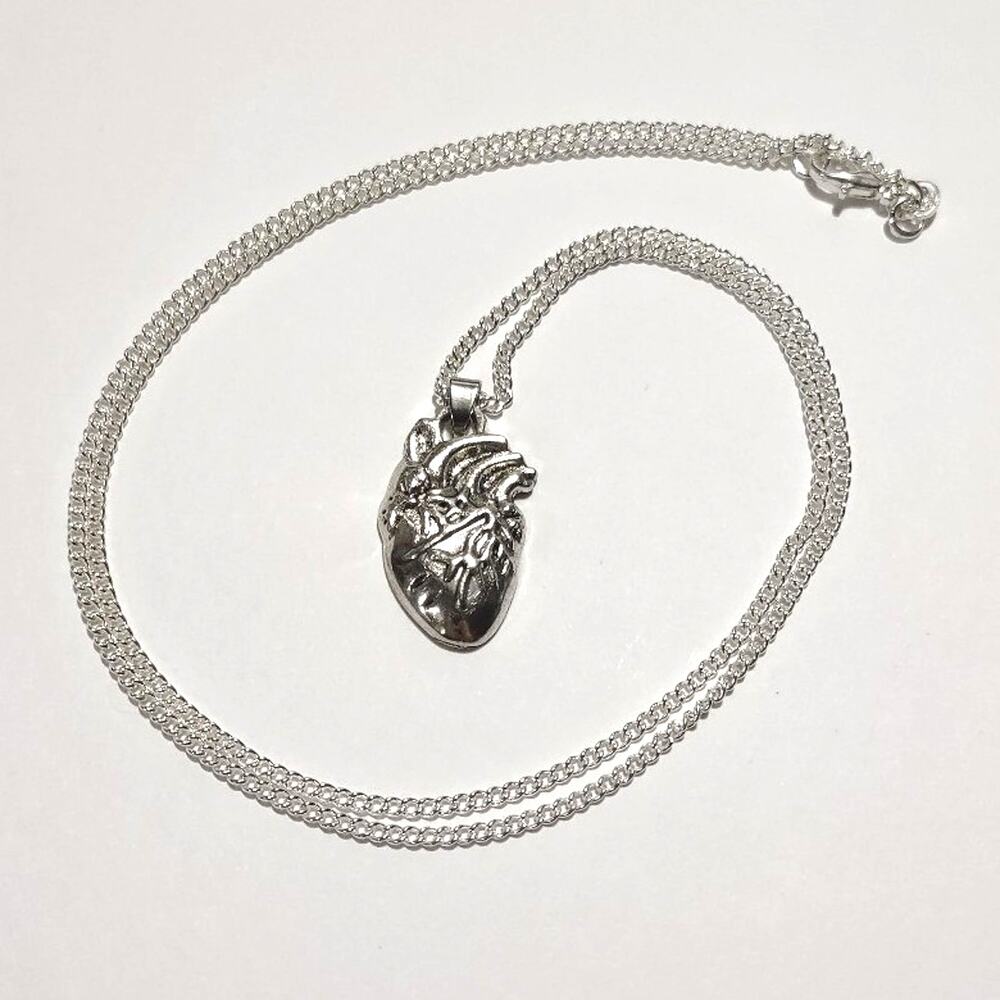 925 Sterling Silver Necklace Realistic Heart Pendant Valentines Birthday Gift
